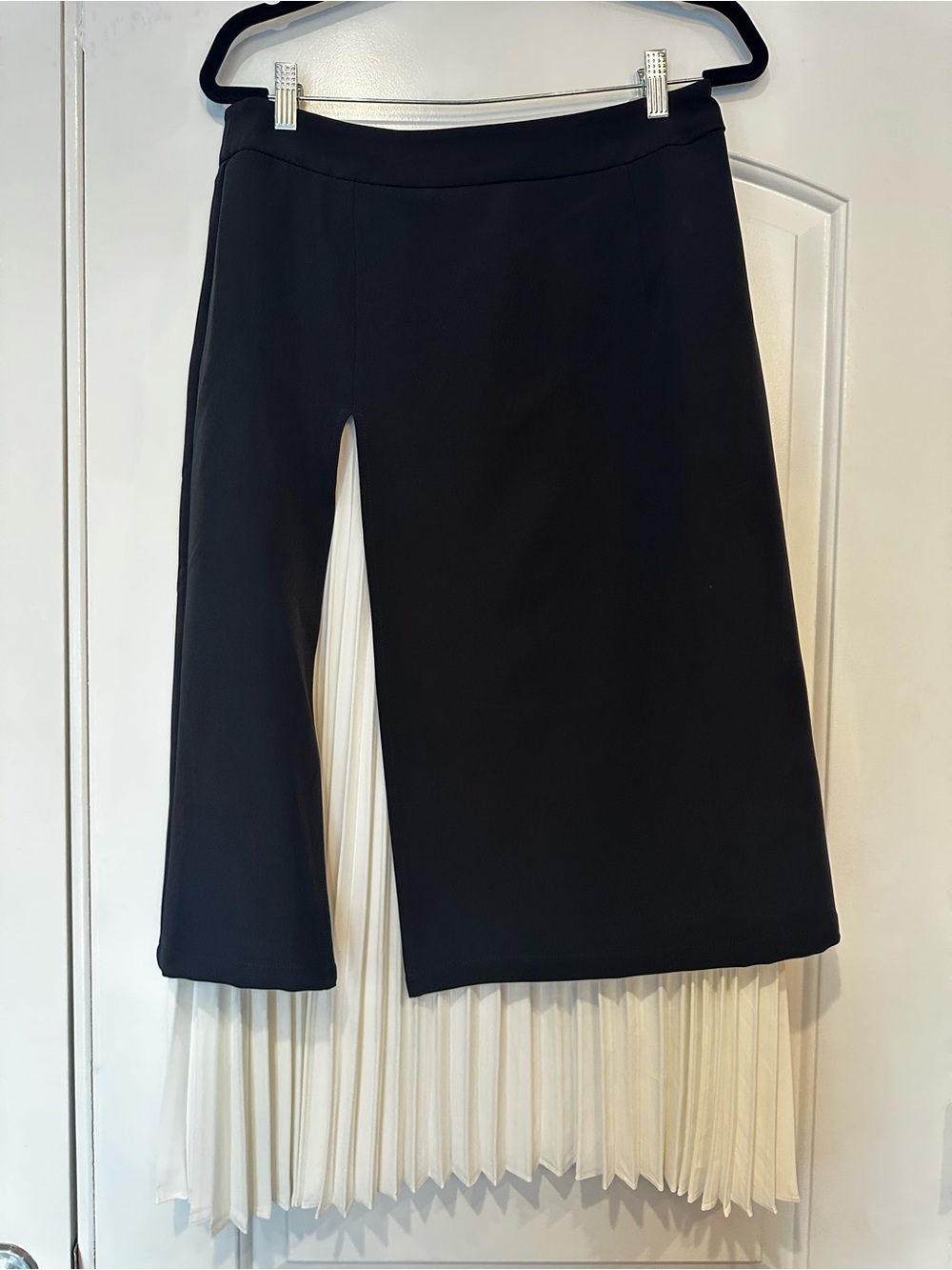 Commense Black A-Line Skirt with White Pleated Hem